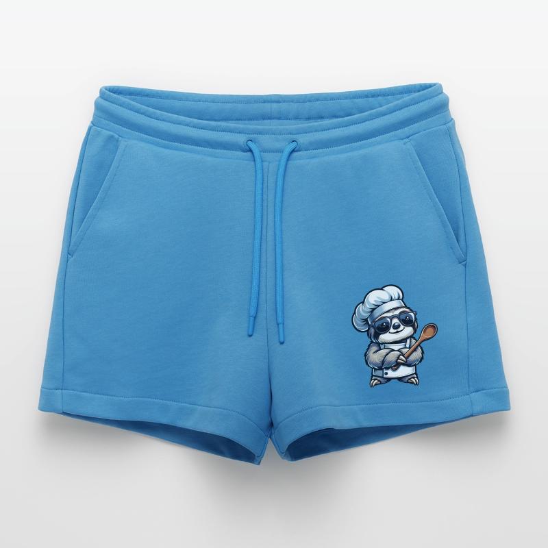 Cute Sloth Chef Comic Design Organic Relaxed Cropped Shorts Made in EU