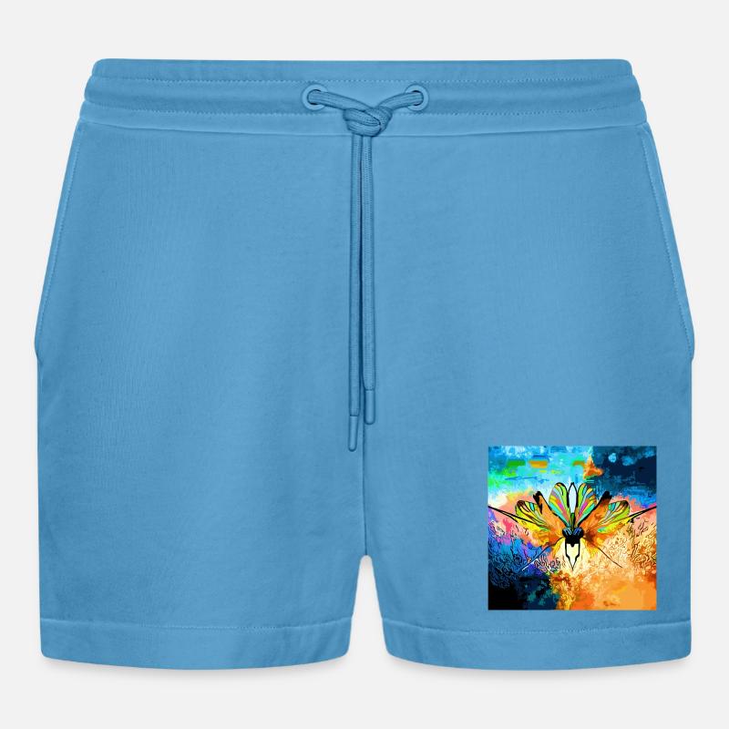 Bunter Falter im Farbmeer - Organic Relaxed Cropped Shorts Made in EU -  Sol Blue