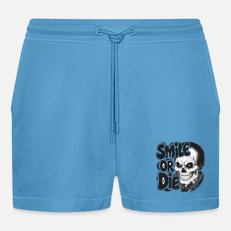 Vampirskelett mit Text Lächeln oder Sterben - Organic Relaxed Cropped Shorts Made in EU -  Sol Blue