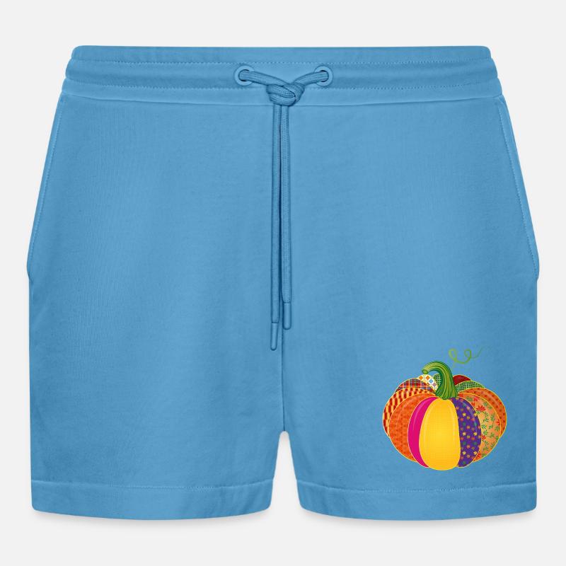 Patchwork Kürbis – Bunt gemusterte Herbstdeko - Organic Relaxed Cropped Shorts Made in EU - Sol Blue