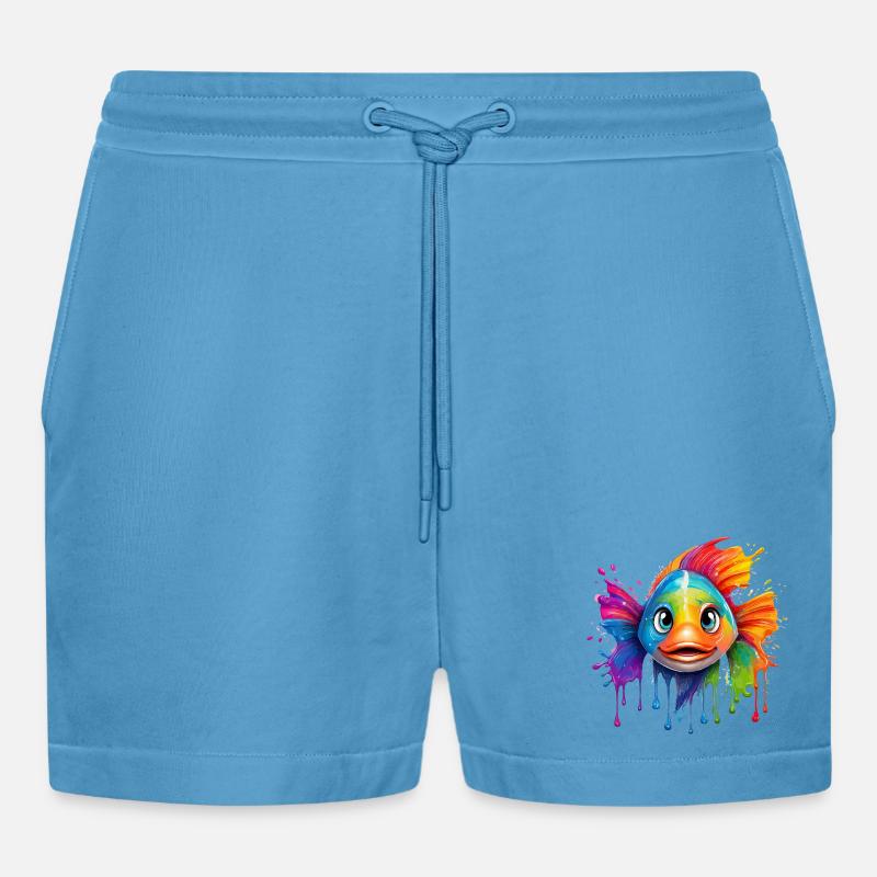 Buntfisch mit Farbexplosion - Organic Relaxed Cropped Shorts Made in EU -  Sol Blue