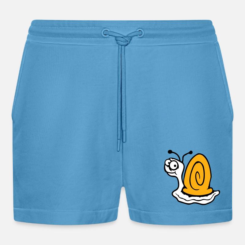 Snail anxious unsure looking back cute - Organic Relaxed Cropped Shorts Made in EU -  Sol Blue