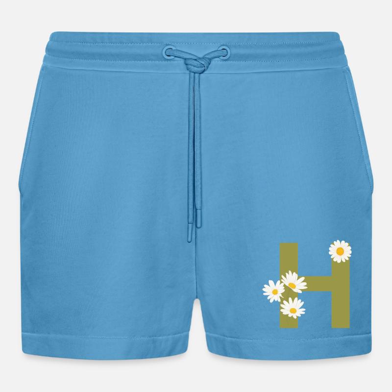 Buchstabe h grüne Gänseblümchen - Organic Relaxed Cropped Shorts Made in EU -  Sol Blue