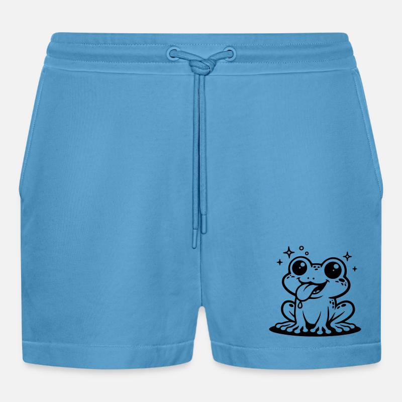 Toad Comic Frog - Organic Relaxed Cropped Shorts Made in EU -  Sol Blue