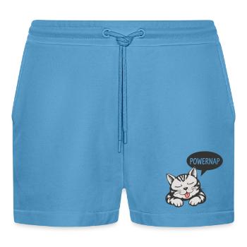Powernap Cat - Sleeping Motif - Organic Relaxed Cropped Shorts Made in EU -  Sol Blue - Front