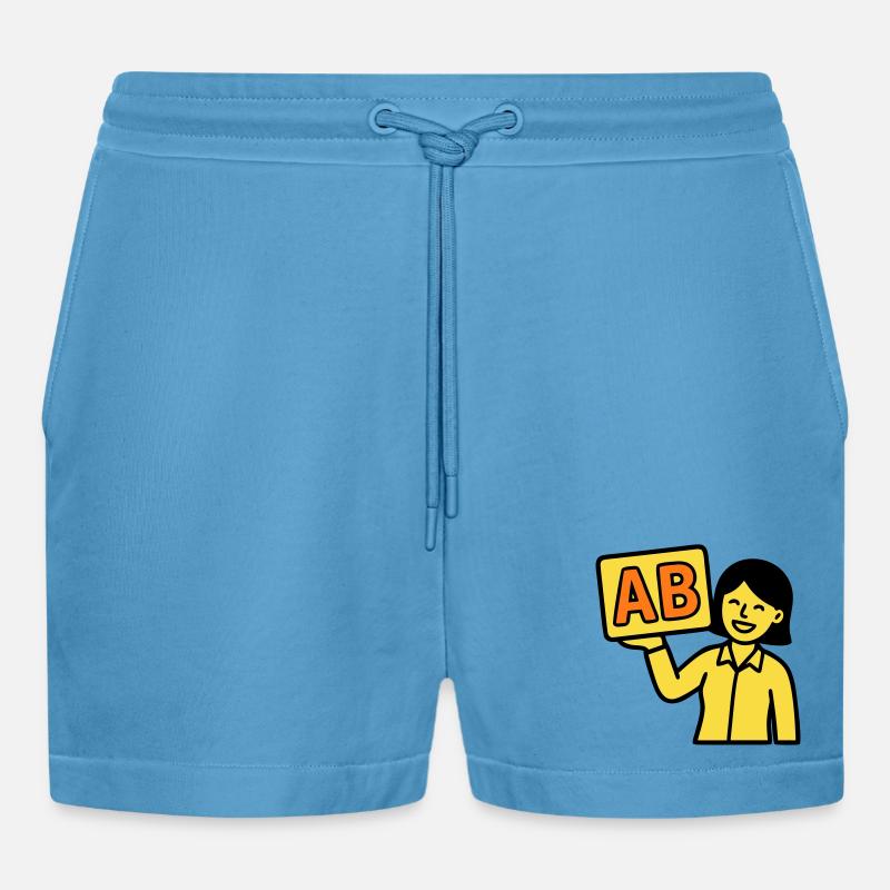 Lehrerin Grundschule ABC Vektor - Organic Relaxed Cropped Shorts Made in EU -  Sol Blue