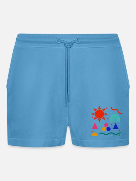 Lebendige Geometrie Sonnenfarben Muster - Organic Relaxed Cropped Shorts Made in EU - Sol Blue