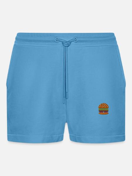 Burger brodé - Short bio décontracté court fabriqué en UE - Sol Blue