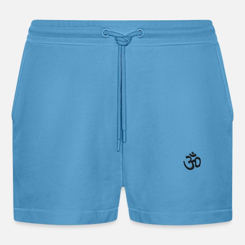 Om Symbol - Organic Relaxed Cropped Shorts Made in EU -  Sol Blue