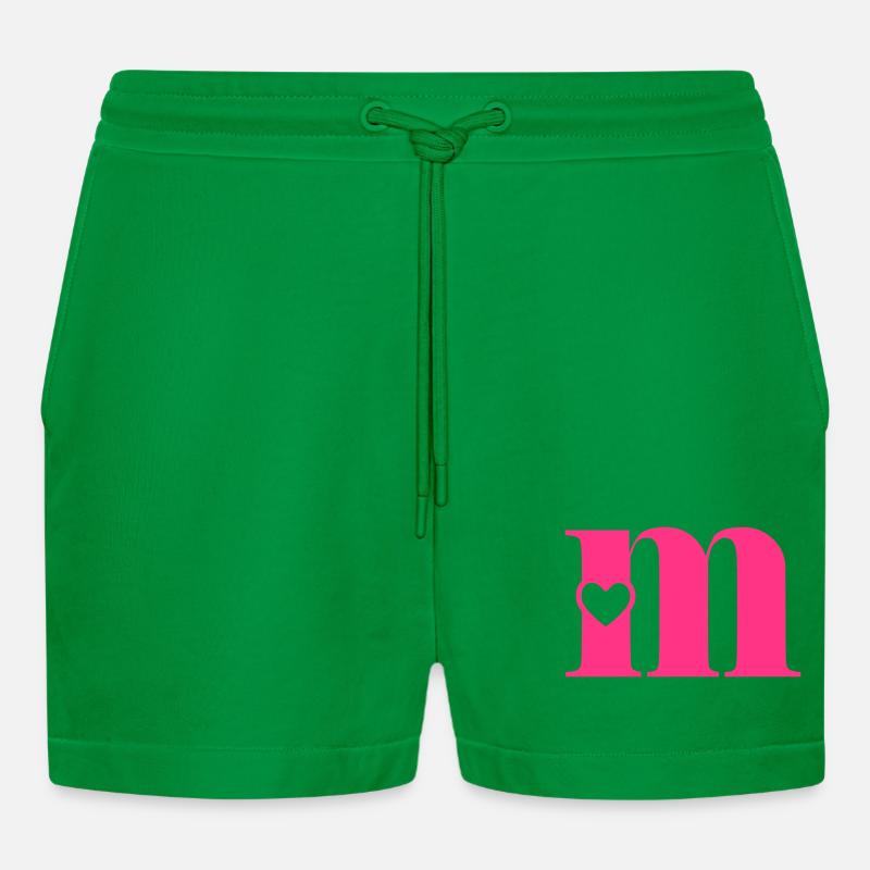Buchstabe m Anfangsbuchstabe mit Herz - Organic Relaxed Cropped Shorts Made in EU - City Green