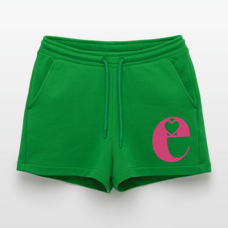 Buchstabe e Anfangsbuchstabe mit Herz Organic Relaxed Cropped Shorts Made in EU