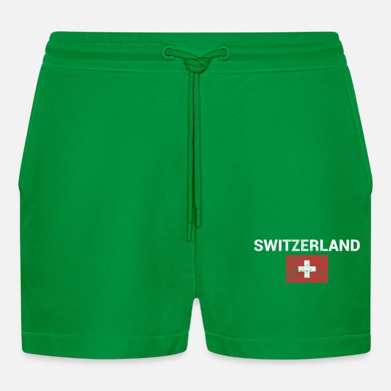 Schweizer Wortzeichen mit Flaggenemblem - Organic Relaxed Cropped Shorts Made in EU - City Green