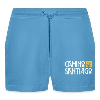 Camino de Santiago | Way of St. James | Art Deco Typo - Organic Relaxed Cropped Shorts Made in EU -  Sol Blue - Front