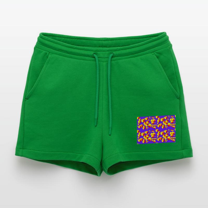 Deco pattern cube colored Organic Relaxed Cropped Shorts Made in EU