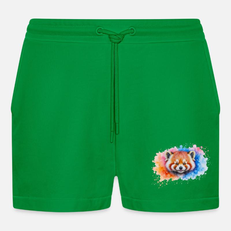 Wasserfarbener Roter Panda Splash - Organic Relaxed Cropped Shorts Made in EU - City Green