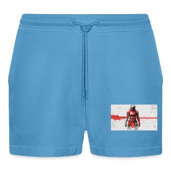 Futuristic Cyber Samurai - Organic Relaxed Cropped Shorts Made in EU -  Sol Blue - Front
