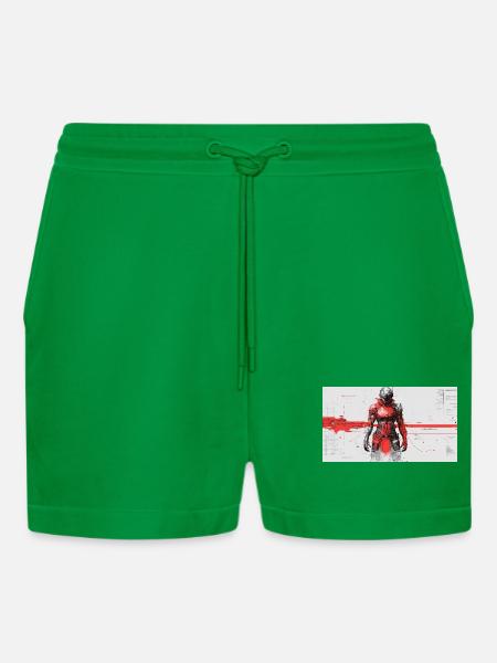 Futuristic Cyber Samurai - Organic Relaxed Cropped Shorts Made in EU - City Green