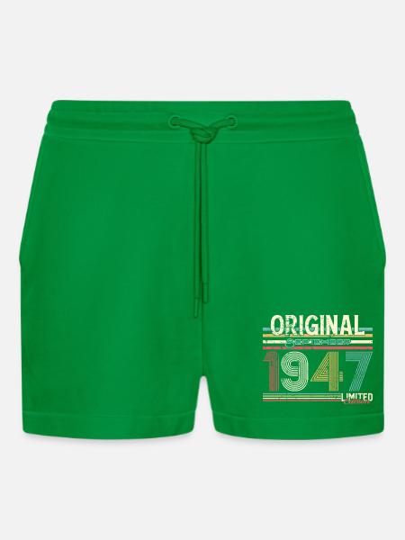 Retro September 1947 Print Design - Organic Relaxed Cropped Shorts Made in EU - City Green