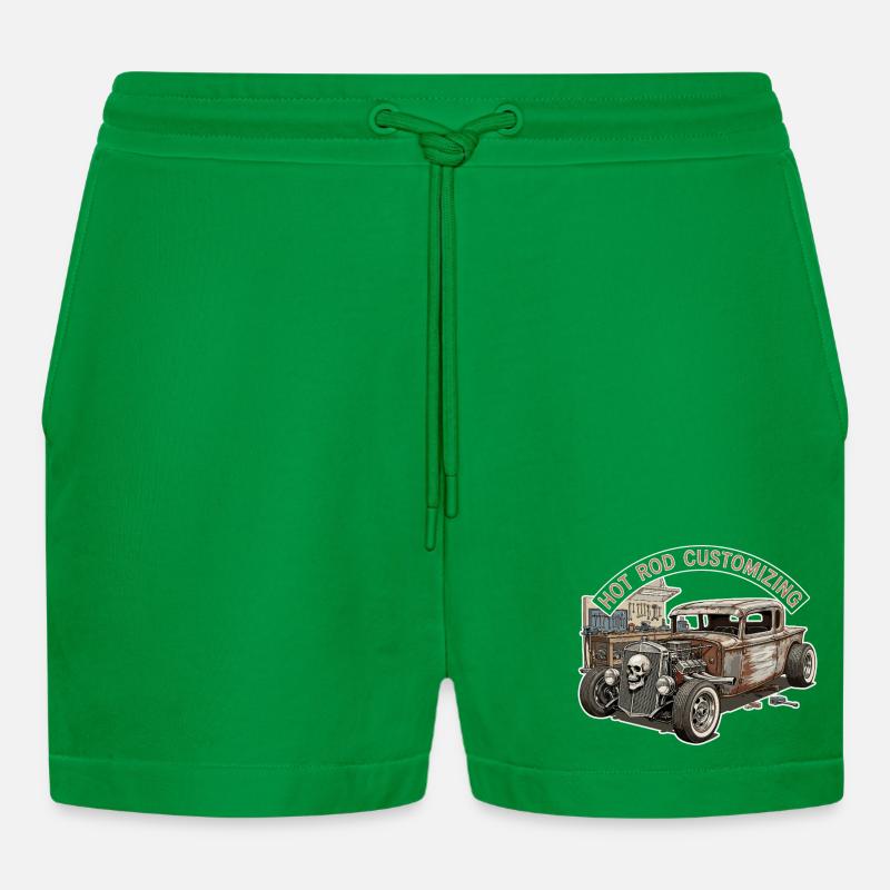 Rustic Hot Rod Customization Design - Organic Relaxed Cropped Shorts Made in EU - City Green
