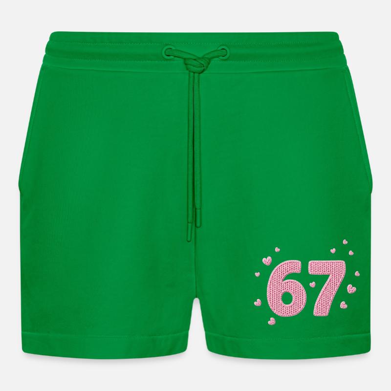 6 7 Meme – Pink Heart Pattern - Organic Relaxed Cropped Shorts Made in EU - City Green