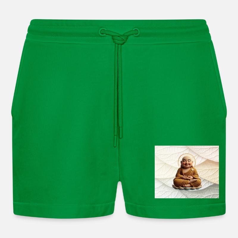 Buddha on leaf pattern - Organic Relaxed Cropped Shorts Made in EU - City Green