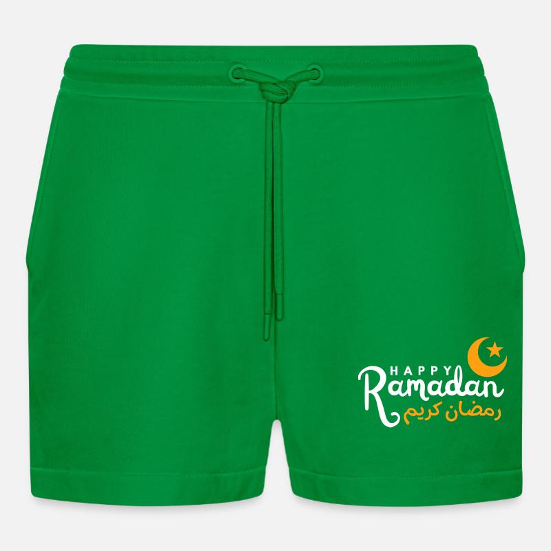 Ramadan Night Crescent Script - Organic Relaxed Cropped Shorts Made in EU - City Green