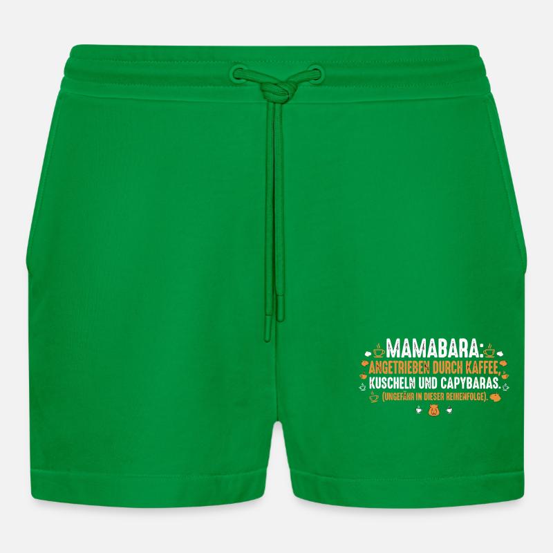 Mamabara Capybara Kaffee Mama - Organic Relaxed Cropped Shorts Made in EU - City Green