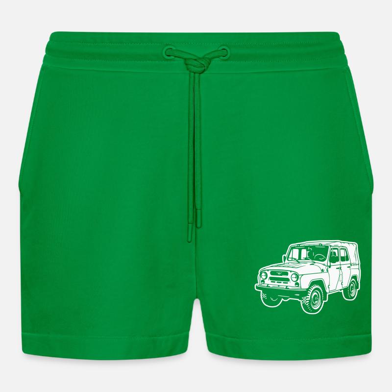 UAZ off-road vehicle (difference image) - Organic Relaxed Cropped Shorts Made in EU - City Green