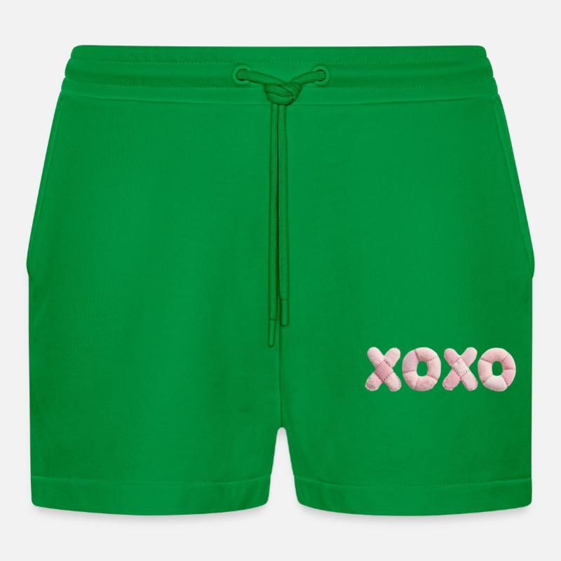 Plüsch Patchwork XOXO Design Pink - Organic Relaxed Cropped Shorts Made in EU - City Green