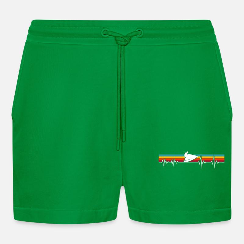 Sole Pulse on Retro Stripes - Organic Relaxed Cropped Shorts Made in EU - City Green