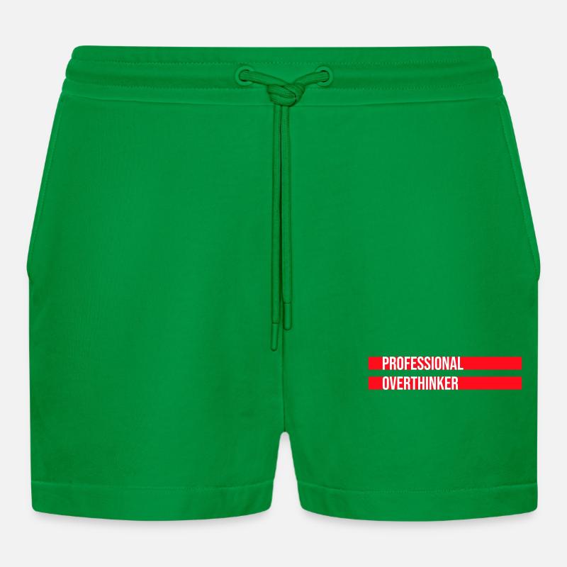 Professional Overthinker Funny Brooding Anxiety Logo - Organic Relaxed Cropped Shorts Made in EU - City Green