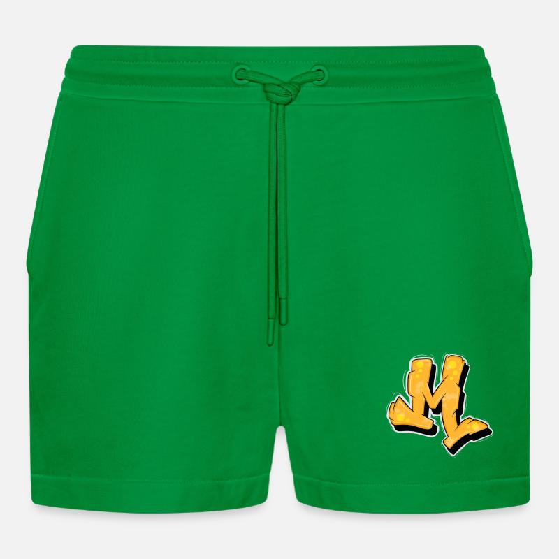 Yellow Graffiti Initials Logo. - Organic Relaxed Cropped Shorts Made in EU - City Green