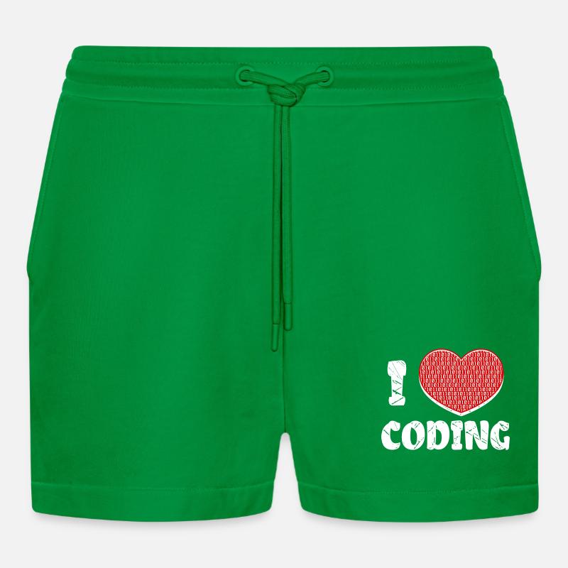 Developer Heart Coding Statement Programmer - Organic Relaxed Cropped Shorts Made in EU - City Green