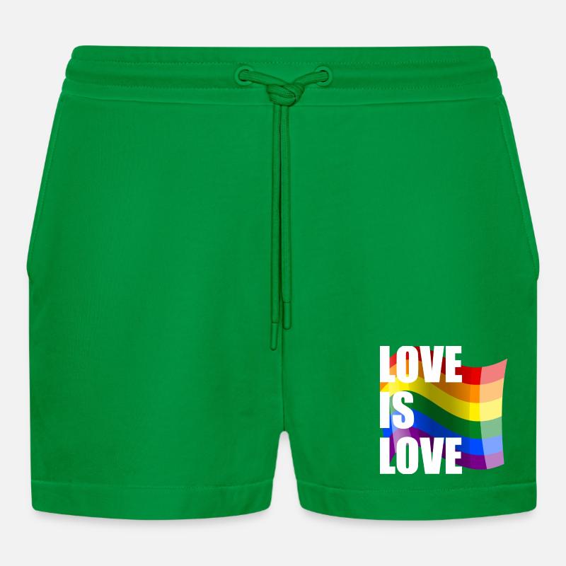Rainbow Love Wave Design - Organic Relaxed Cropped Shorts Made in EU - City Green