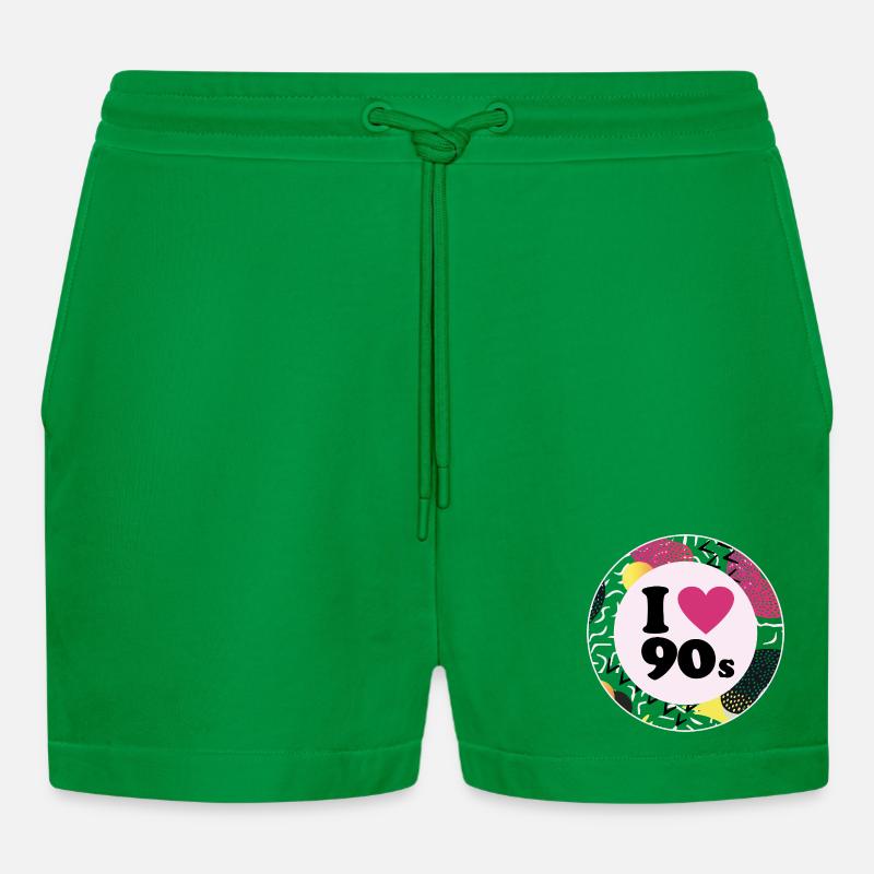 I ♥ 90s – Nostalgic retro design - Organic Relaxed Cropped Shorts Made in EU - City Green