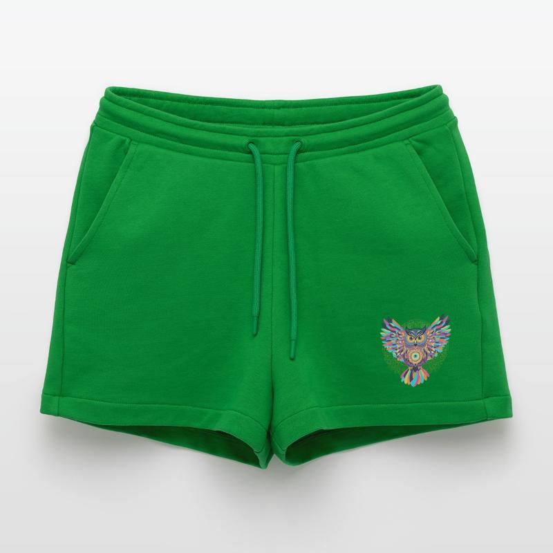 Regenbogenmandala-Eule Organic Relaxed Cropped Shorts Made in EU