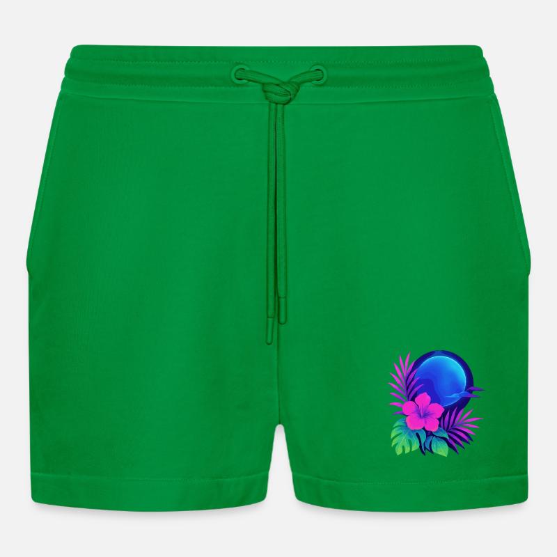 Neon Tropic Moon - Organic Relaxed Cropped Shorts Made in EU - City Green
