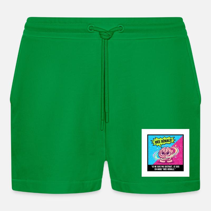Awesome Idea Brain Pop - Organic Relaxed Cropped Shorts Made in EU - City Green