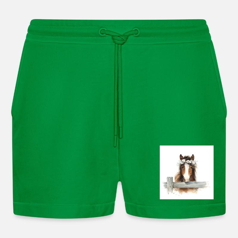 Blütengekrontes Pferd - Organic Relaxed Cropped Shorts Made in EU - City Green