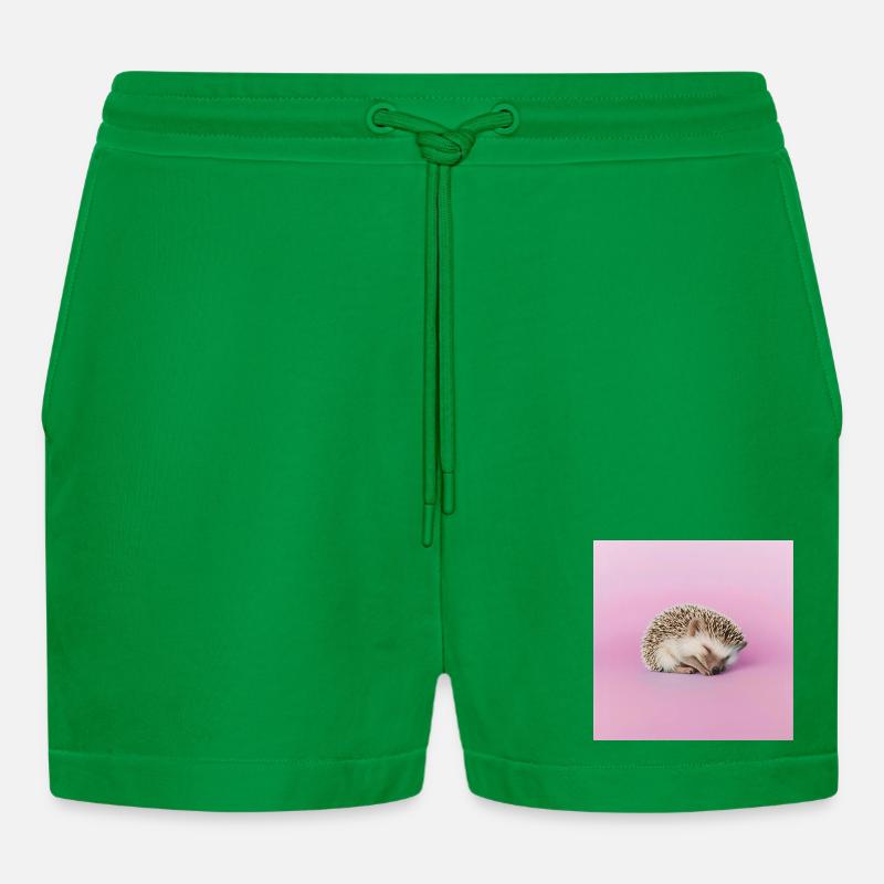 Schlafender Igel auf blassrosa Hintergrund - Organic Relaxed Cropped Shorts Made in EU - City Green