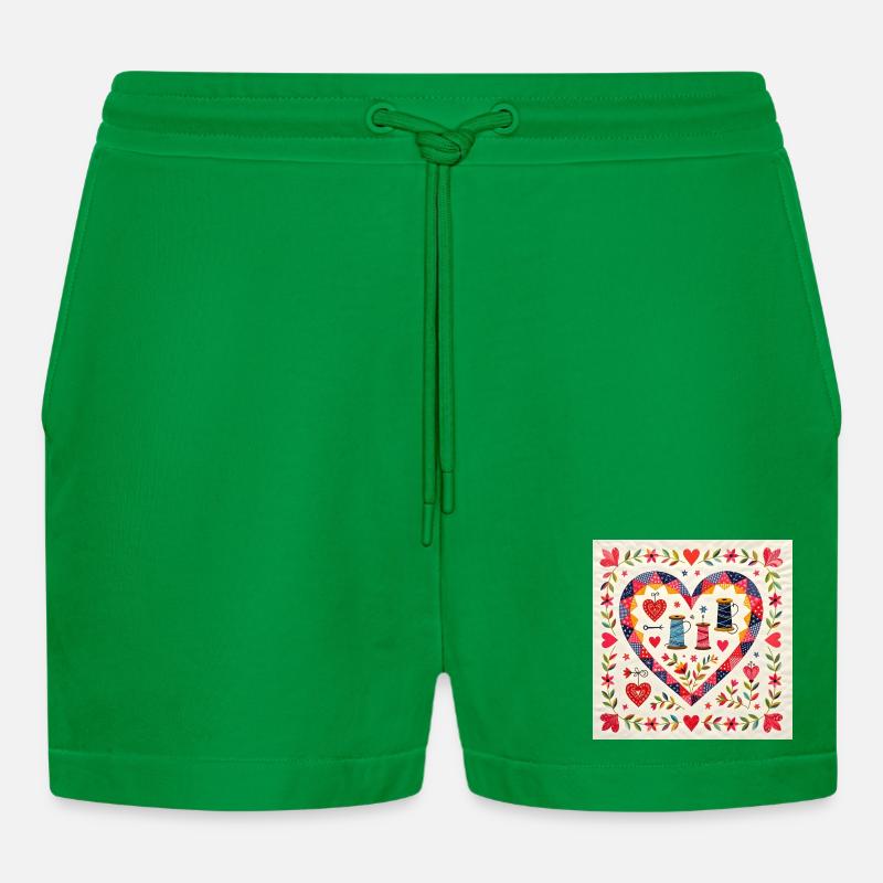 Patchwork Heart with Yarns - Organic Relaxed Cropped Shorts Made in EU - City Green