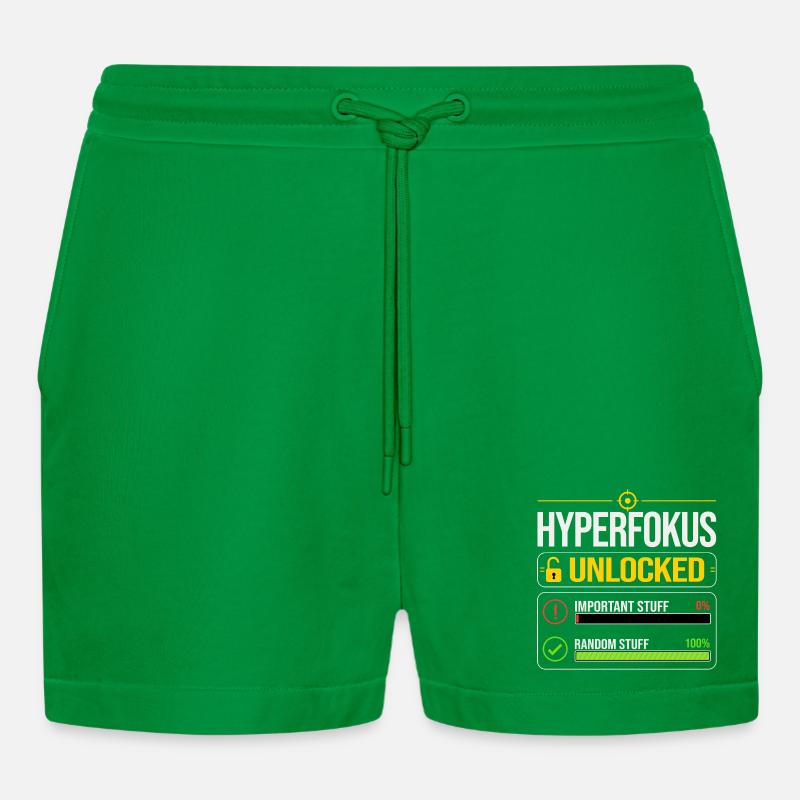 Hyperfokus Unlocked Gaming ADHS  - Organic Relaxed Cropped Shorts Made in EU - City Green