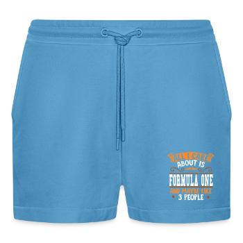 Humorvolles Team-Zitat Design - Organic Relaxed Cropped Shorts Made in EU -  Sol Blue - Vorne