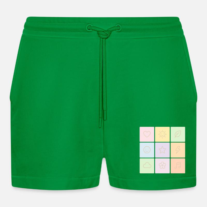 Pastel Bento Vibes - Organic Relaxed Cropped Shorts Made in EU - City Green
