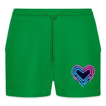 Futuristisches Neon-Herz | Cyber Heart Love Design - Organic Relaxed Cropped Shorts Made in EU - City Green - Vorne