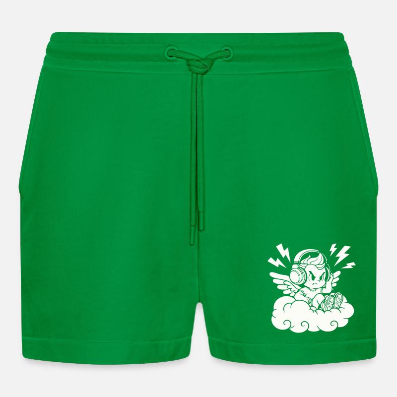 Musik Engel – Cherub mit Kopfhörern - Organic Relaxed Cropped Shorts Made in EU - City Green
