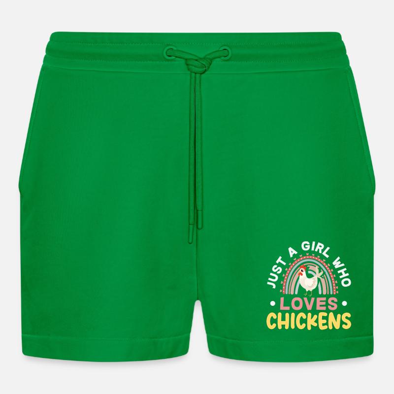Mädchen das Hühner liebt Regenbogen - Organic Relaxed Cropped Shorts Made in EU - City Green