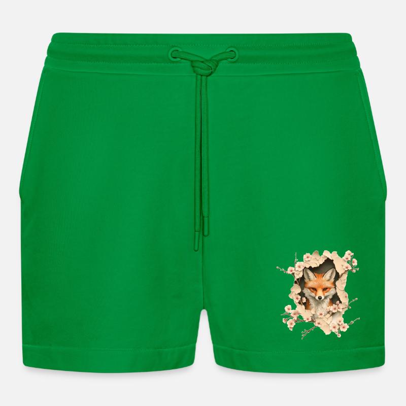 Fuchs mit Kirschblüten - Organic Relaxed Cropped Shorts Made in EU - City Green