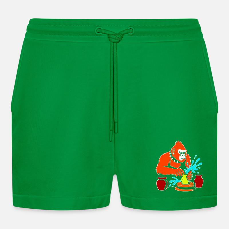 Gorilla Pottery Splash Studio - Organic Relaxed Cropped Shorts Made in EU - City Green