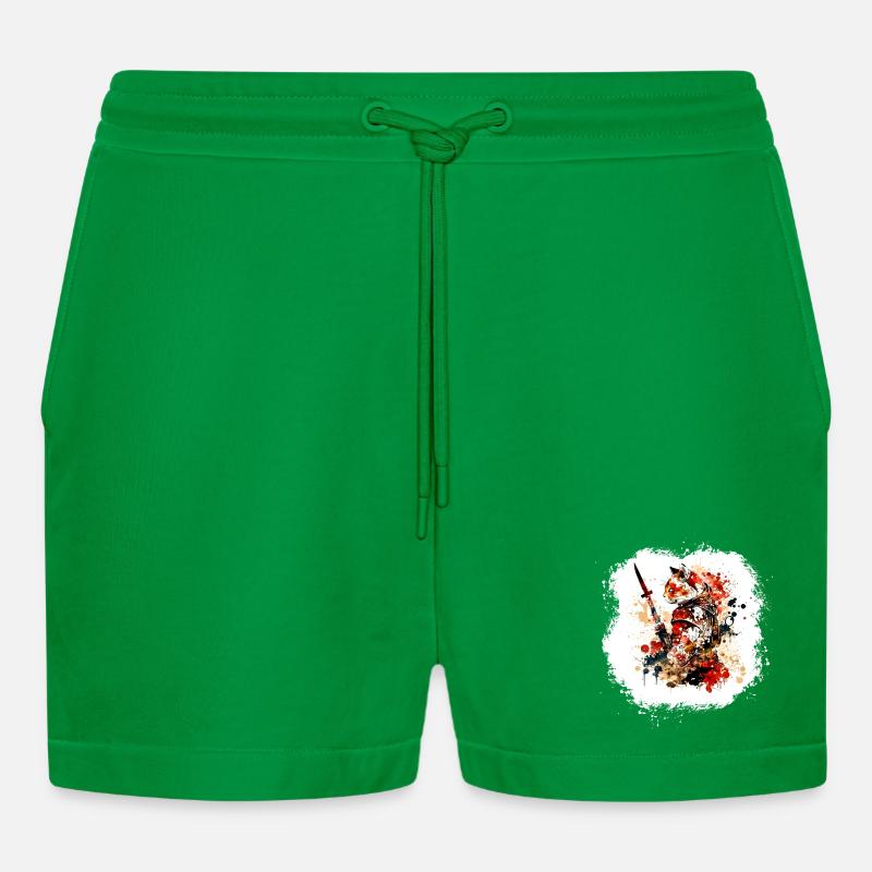 Samurai Katze Rot Schwarz - Organic Relaxed Cropped Shorts Made in EU - City Green